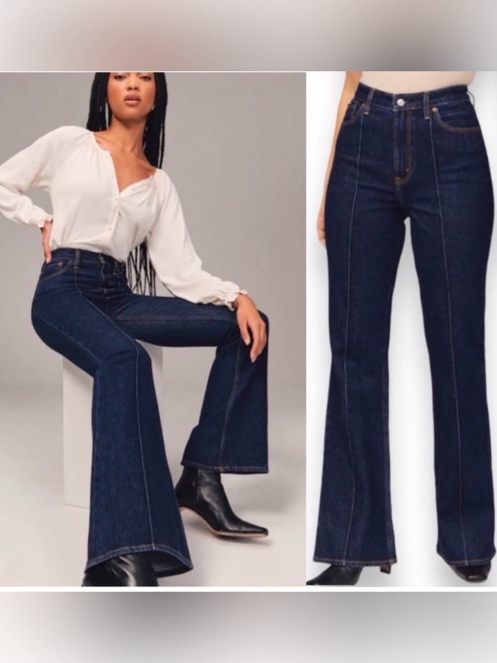 Abercrombie & Fitch The Vintage Flare Curve Love High Rise Jeans in Dark Wash